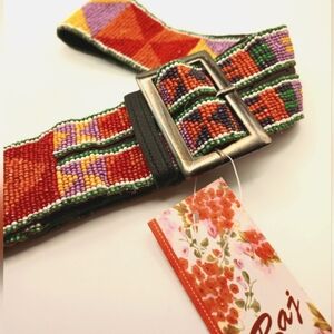 RAJ Beaded Belt Geometrical Triangular Design Orange Multi Color NEW WITH TAGS